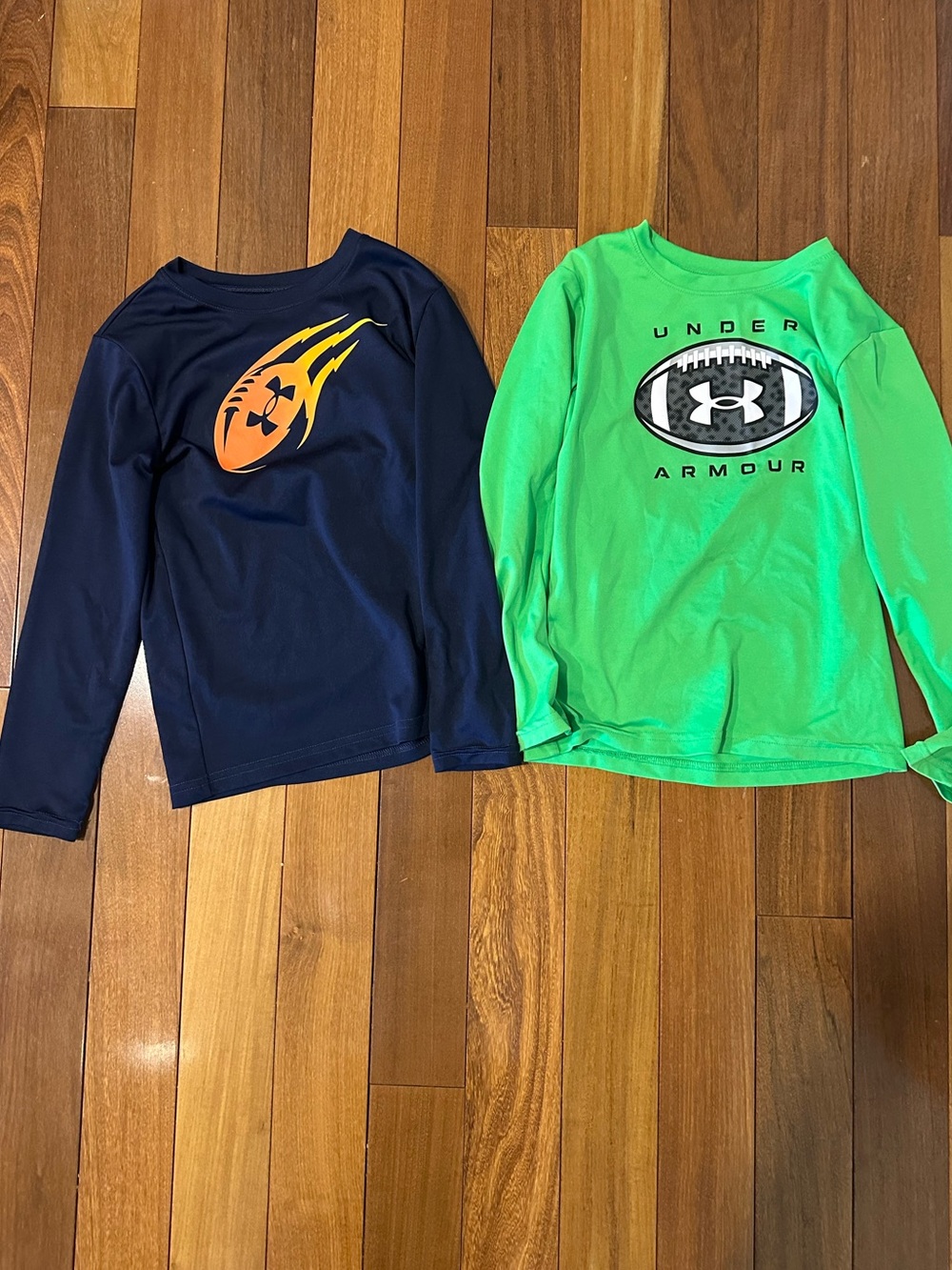 Under Armour Kids Long-Sleeve Tees in Navy & Bright Green
